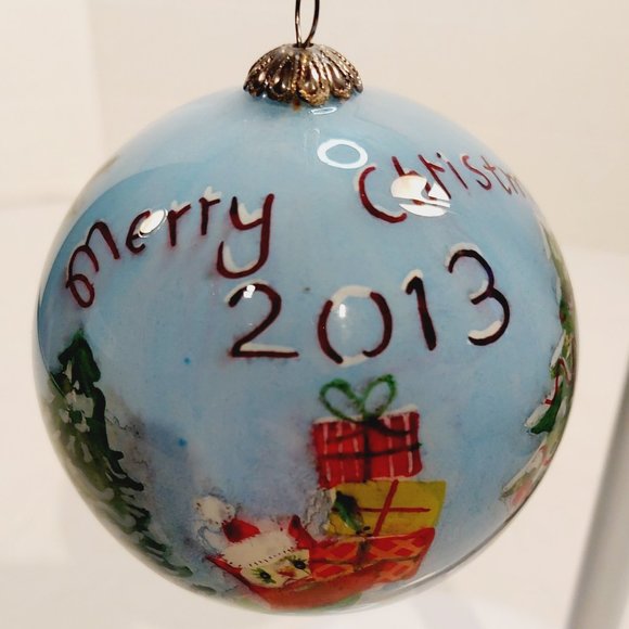 Pier 1  Li Bien "Merry Christmas" Reverse Painted Glass Christmas Ornament 2013 - Picture 1 of 8